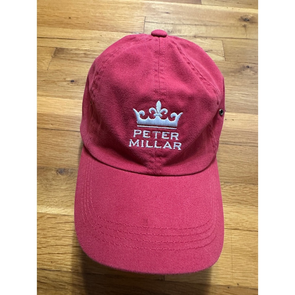 Peter Millar Mens Red Cotton Crown Logo Adjustable Baseball Hat Golf Cap
